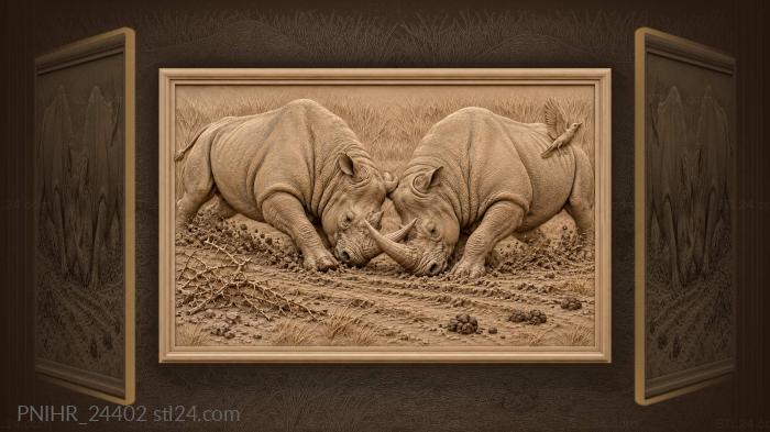 Rhinoceros bulls locked in struggle 3d STL model
