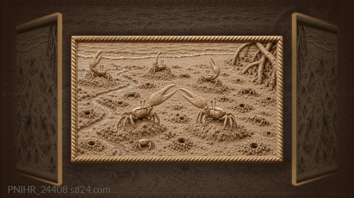 Fiddler crabs wave claws on flat 3d STL model