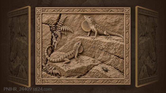 Lizard flares throat fan on rock 3d STL model