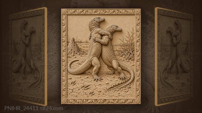 Monitor lizards wrestle upon their tails 3d STL model