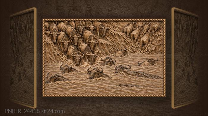 Wildebeest river crossing dramatic hunt 3d STL model