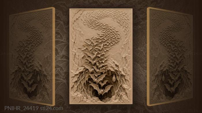 Bats stream upward from cave mouth 3d STL model