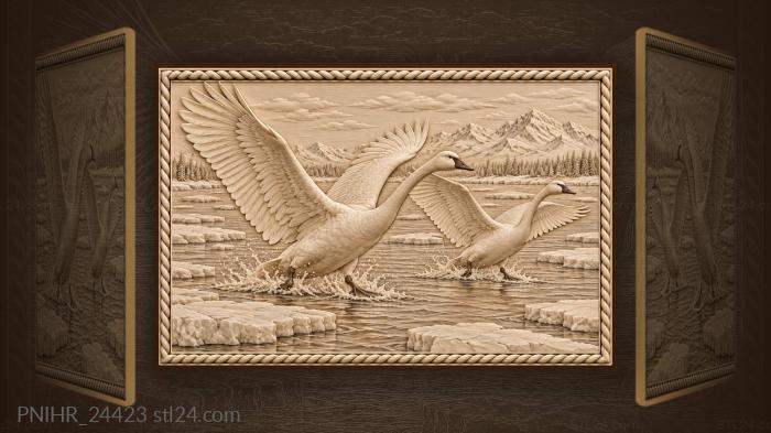 Swans landing among melting ice 3d STL model