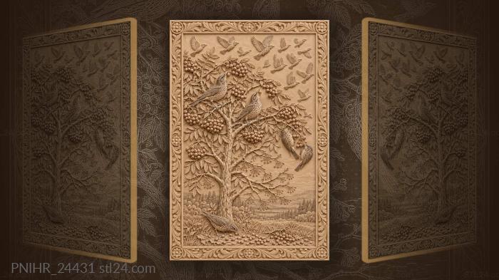 Rowan berries and winter birds flight 3d STL model