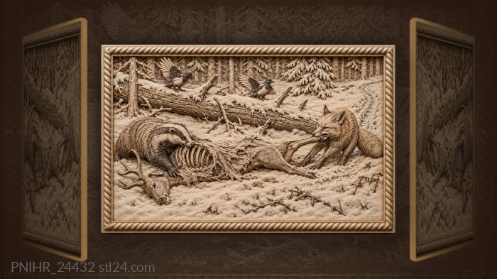 Badger fox struggle for prey 3d STL model