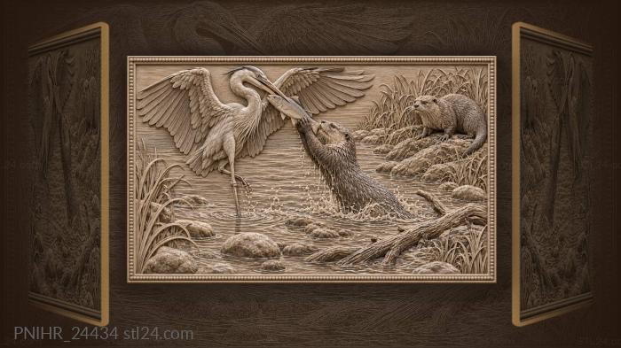 Otter snatches fish from grey heron 3d STL model