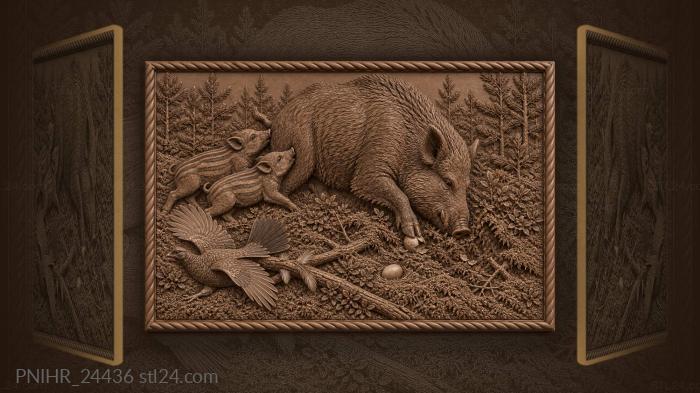 Boar wrecks grouse nest under bilberry 3d STL model