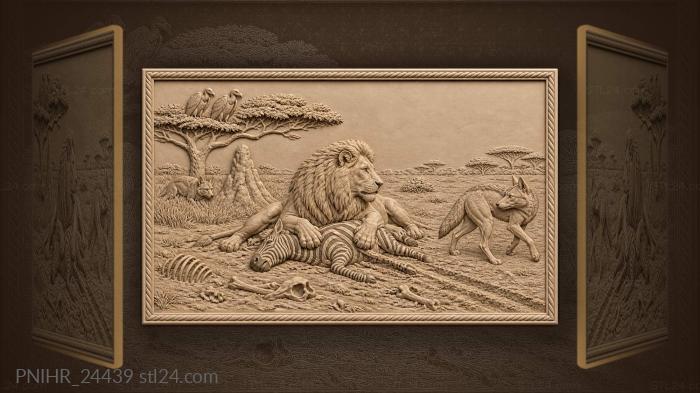 Lion defends the zebra from scavengers 3d STL model