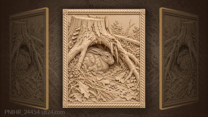 Hare shelters beneath an uprooted stump 3d STL model