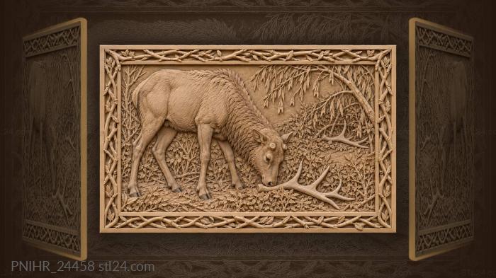 Winter elk noses antler among bushes 3d STL model