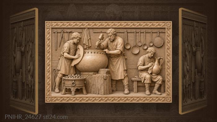 Coppersmith rivets rim of cauldron 3d STL model