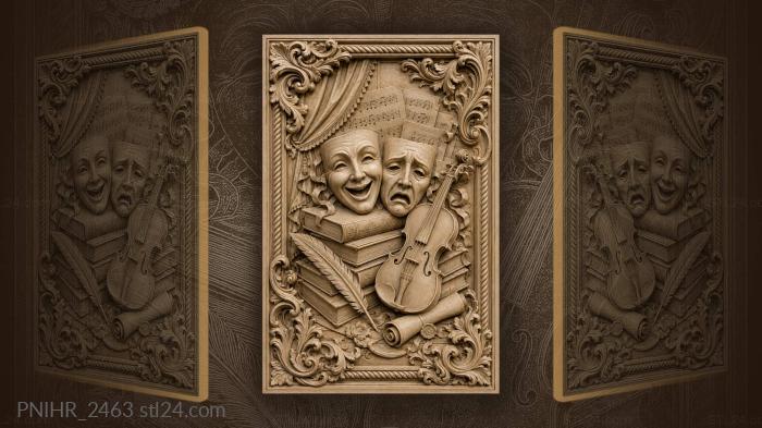 Masks, music, books, theater scene 3d STL model