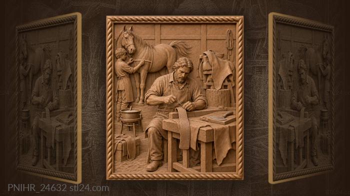 Saddle maker working with leather tools 3d STL model