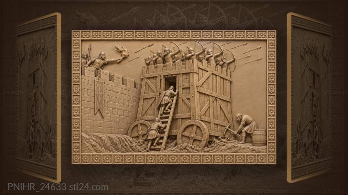 Siege tower under fiery attack 3d STL model