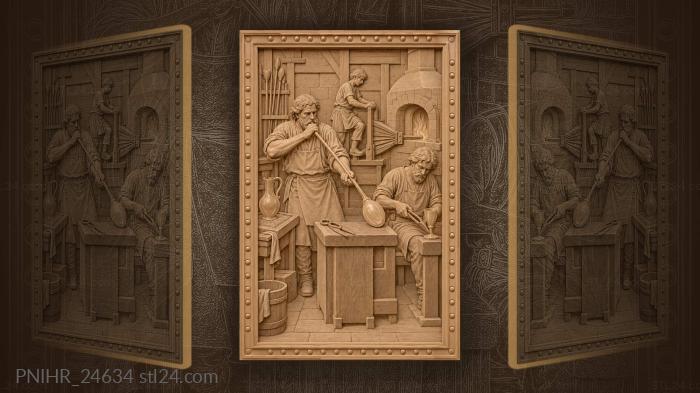 Glassblower at work in workshop 3d STL model