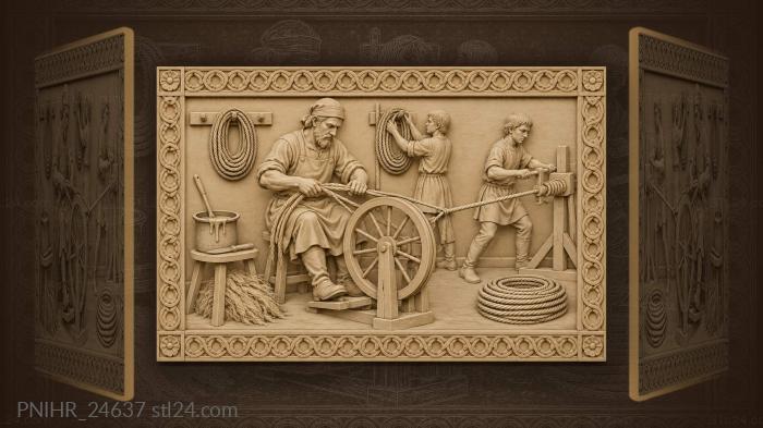 Rope maker twisting three strands on wheel 3d STL model
