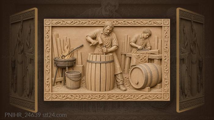 Barrel making workshop scene 3d STL model