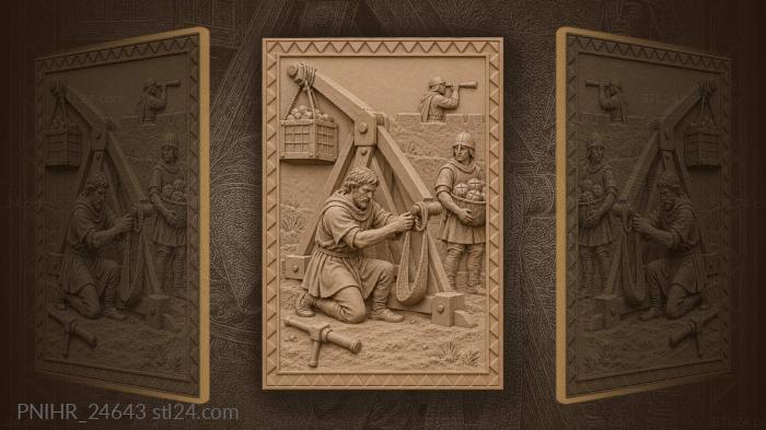 Siege engineer preparing powerful mangonel 3d STL model