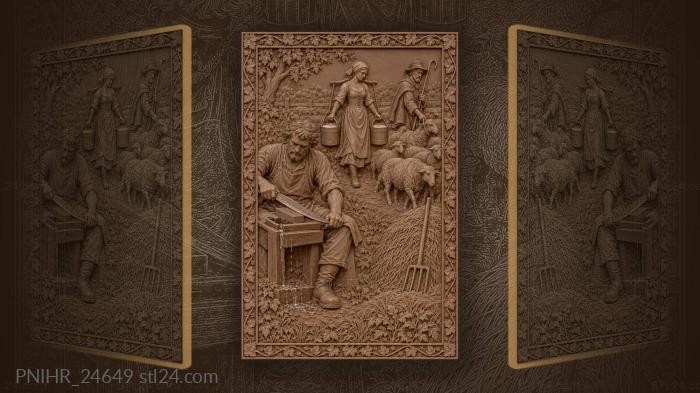 Farmer sharpening scythe milkmaid with sheep 3d STL model
