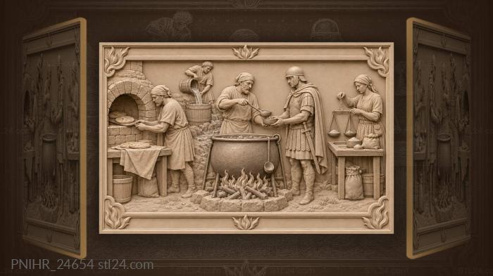 Medieval camp kitchen lively scene 3d STL model