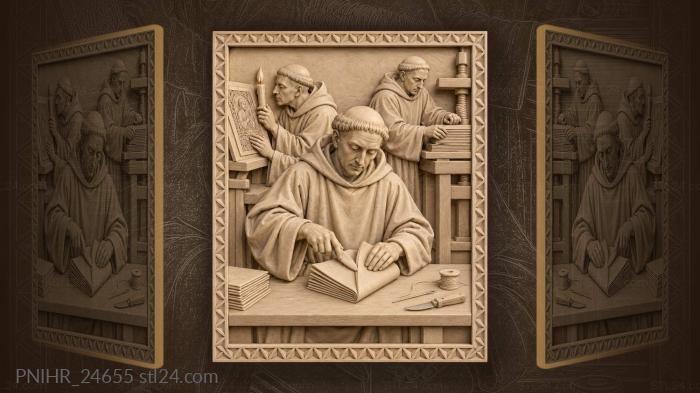 Scribes at work in scriptorium 3d STL model