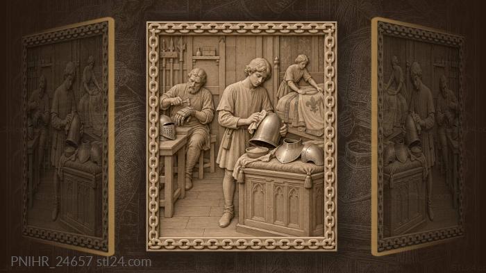Knight’s armor preparation medieval scene 3d STL model