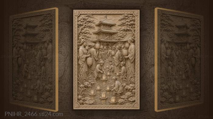Japanese festival with pagoda lanterns 3d STL model