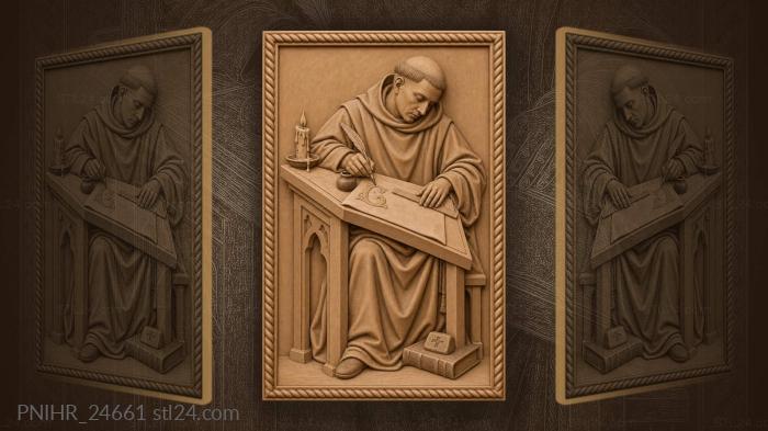 Monk scribe with ink and candle 3d STL model