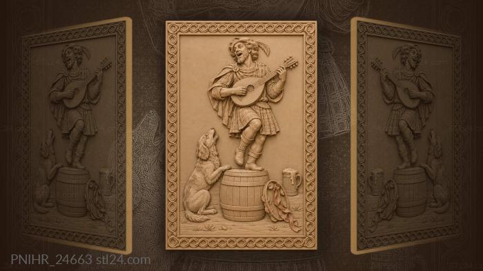 Minstrel with dog and barrel 3d STL model