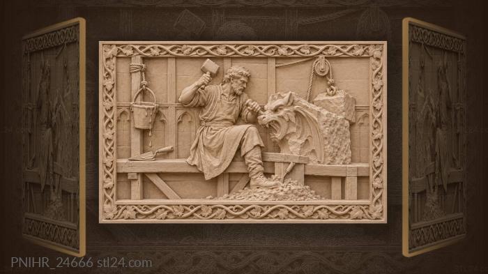 Sculptor and gargoyle in progress 3d STL model