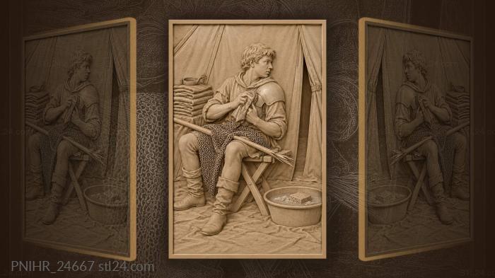 Knight cleaning armor near tent 3d STL model