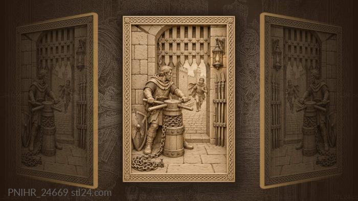 Castle gate lowering with messenger arrival 3d STL model