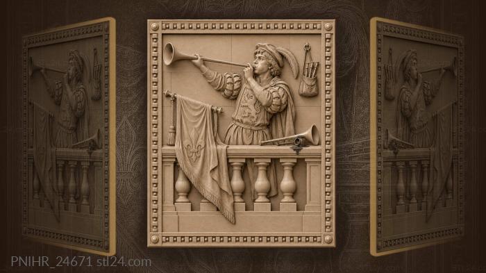 Herald trumpeting from castle balcony 3d STL model