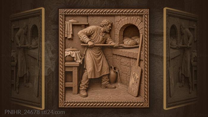 Baker with loaves in stone oven 3d STL model