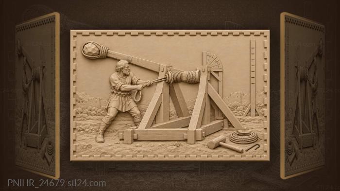 Mangonel operator calculating stone trajectory 3d STL model