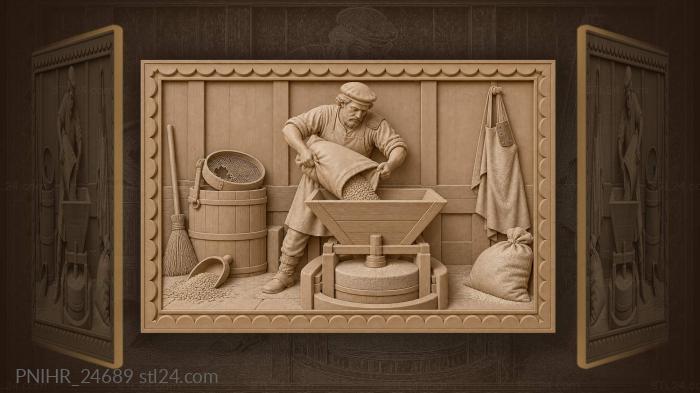Miller pouring wheat into hopper 3d STL model