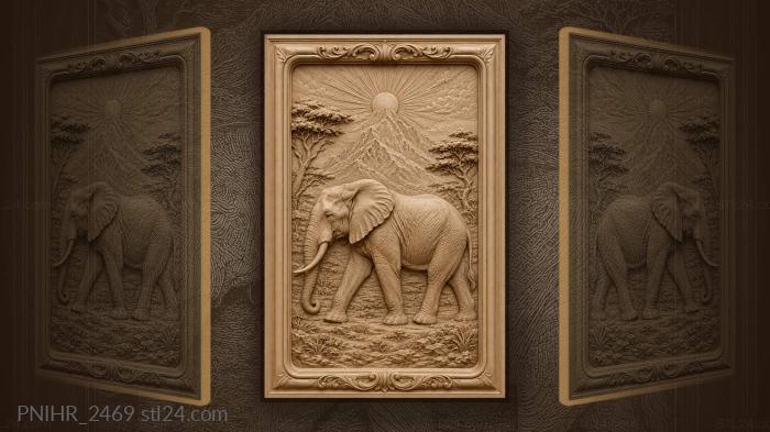 African elephant and sunburst mountains 3d STL model