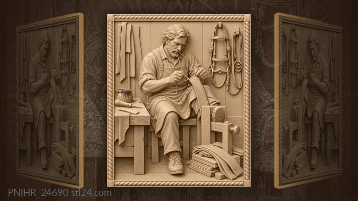 Saddler stitching a girth with curved needle 3d STL model