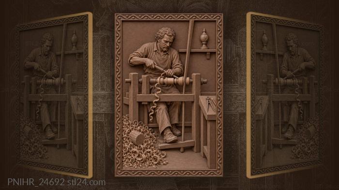 Turner at work shaping wood 3d STL model
