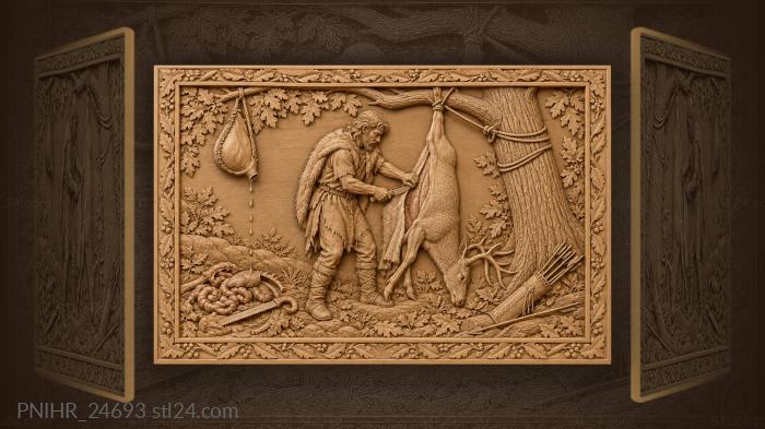 Hunter preparing deer carcass in forest 3d STL model