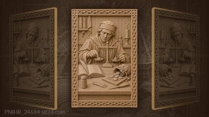 Medieval money changer counting wealth 3d STL model