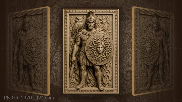 Medusa shield and an owl by his head 3d STL model