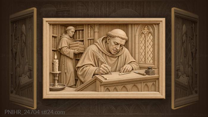 Scribe and a brother carrying codices 3d STL model