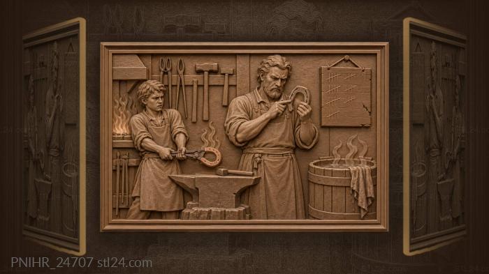 Guild master checks a horseshoe with apprentice 3d STL model