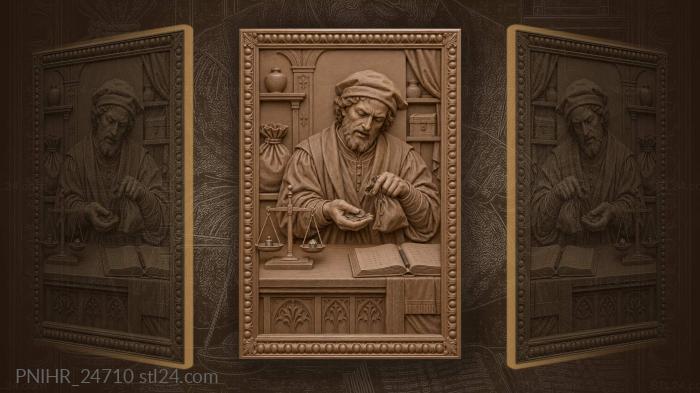 Merchant counting coins with gemstone 3d STL model