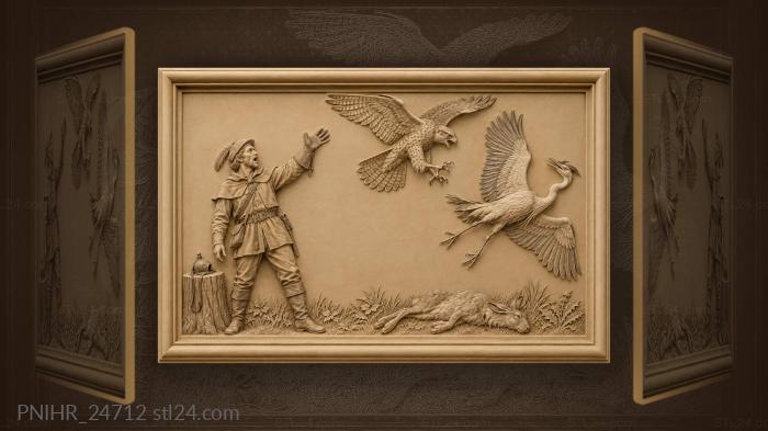 Falcon releasing heron hunting scene 3d STL model