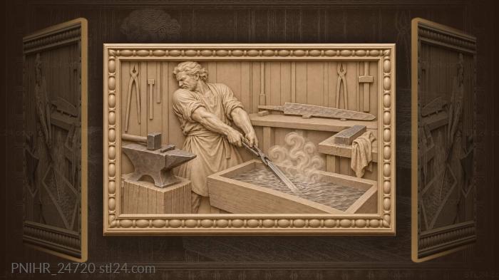Blacksmith quenching hot sword in water 3d STL model
