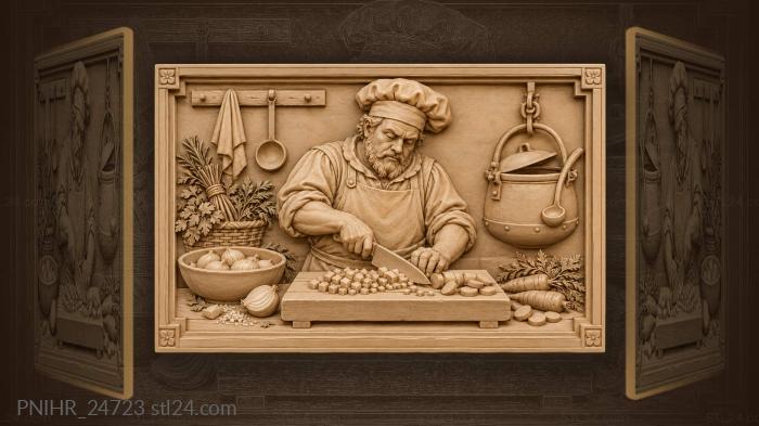 Castle cook preparing onion vegetables 3d STL model