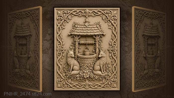 Fairytale well with playful foxes 3d STL model