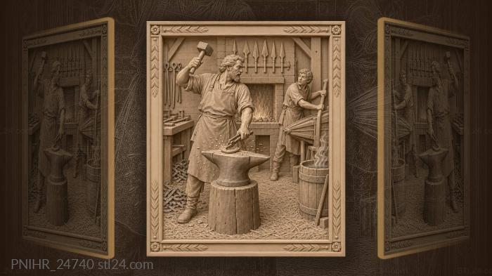 Armorer forges horseshoe beside working bellows 3d STL model